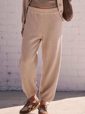free people beach hailee waffle knit joggers - tan